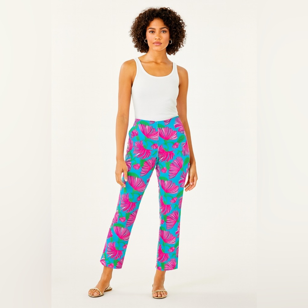 Lilly Pulitzer‎ Pink & Blue Cotton Blend Tradewind Resort Fit Capri Pants Sz. 0